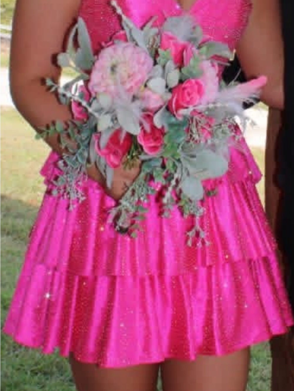 Sherri Hill Hot Pink Rhinestone Tiered Ruffle Prom Dress - Picture 7 of 9